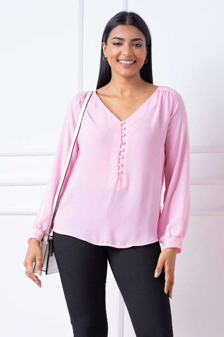 V-Neck Long Sleeve Blouse - Regular Fit, Top, Long Sleeves, New Arrivals, Office Tops, Regular Fit, Smart Casual, Smart Casual Top, V Neck, Work Top, workwear - MONDY, Sri Lankan women's clot