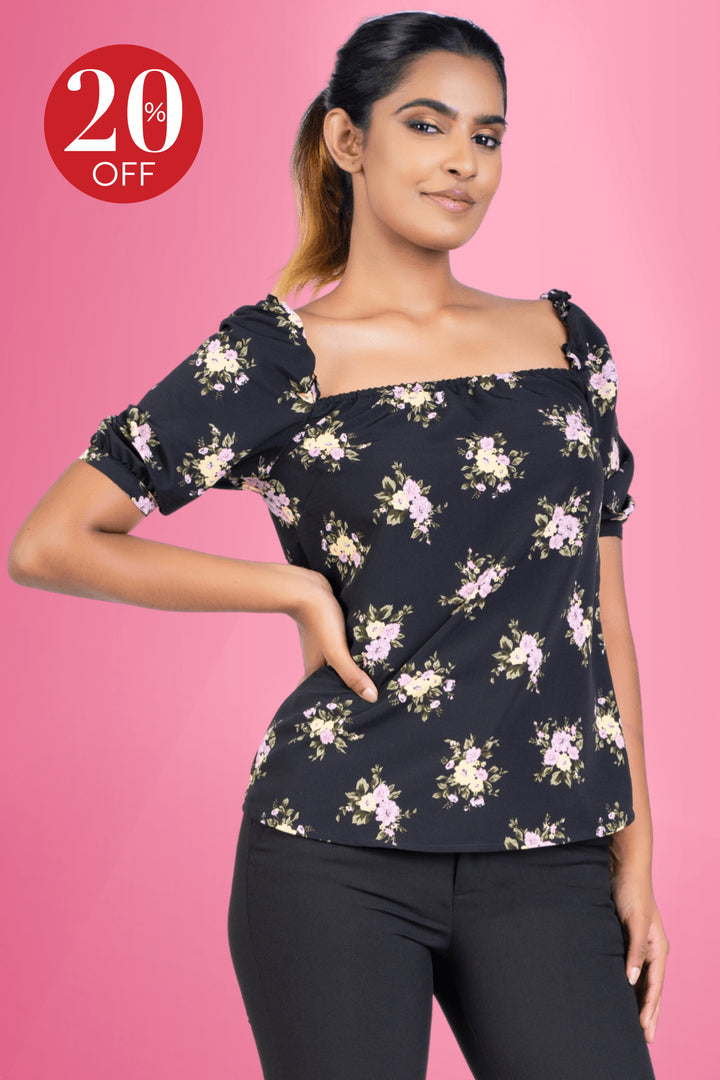 Square Neck Printed Top - Regular Fit