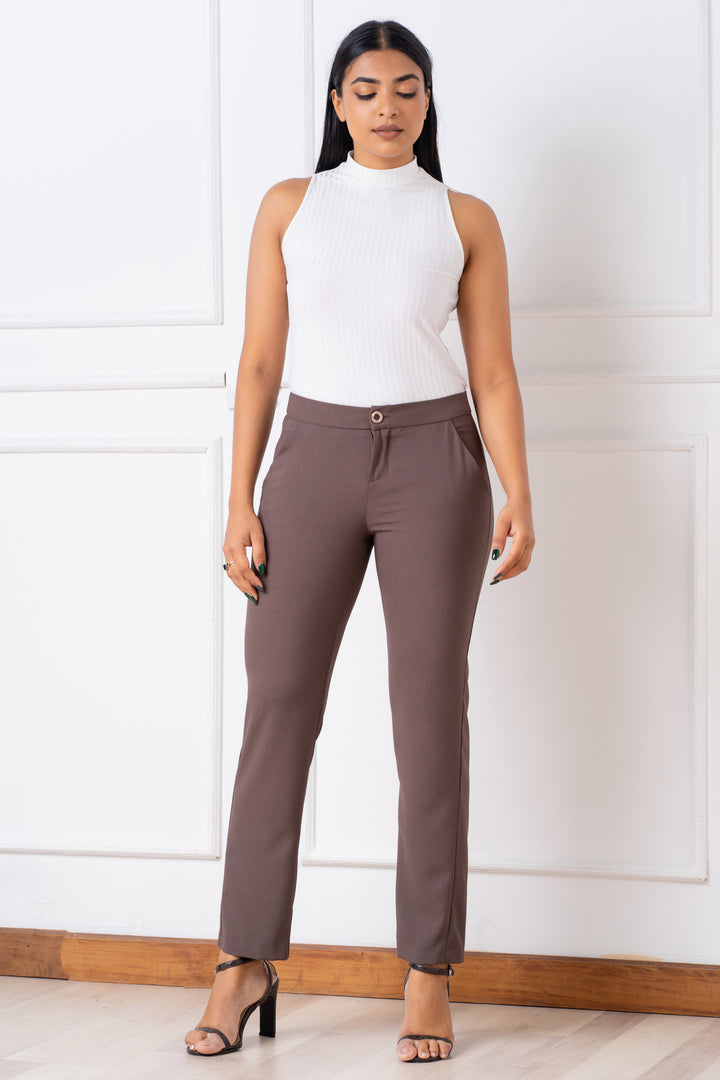 Regular Waist Front Button Slim Cut Pant- Slim Fit, Pants, New Arrivals, Office Pants, Pants, Regular Fit, Regular Waist, Slim Fit, Work Pants, workwear - MONDY, Sri Lankan women's clothing o