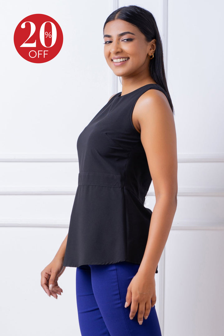 Black Sleeveless Peplum Top- Slim Fit