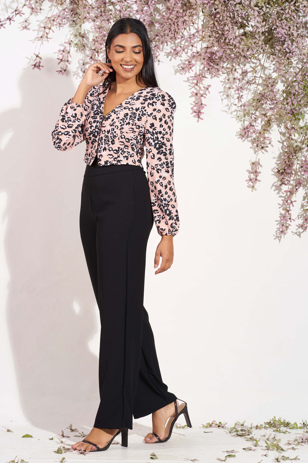 Printed Button Up Crop Top, Top, Crop Top, Holiday, Holiday Tops, Long Sleeves, New Arrivals, SH21, V Neck - MONDY, Sri Lankan women's clothing office wear party dresses jackets pants comfort