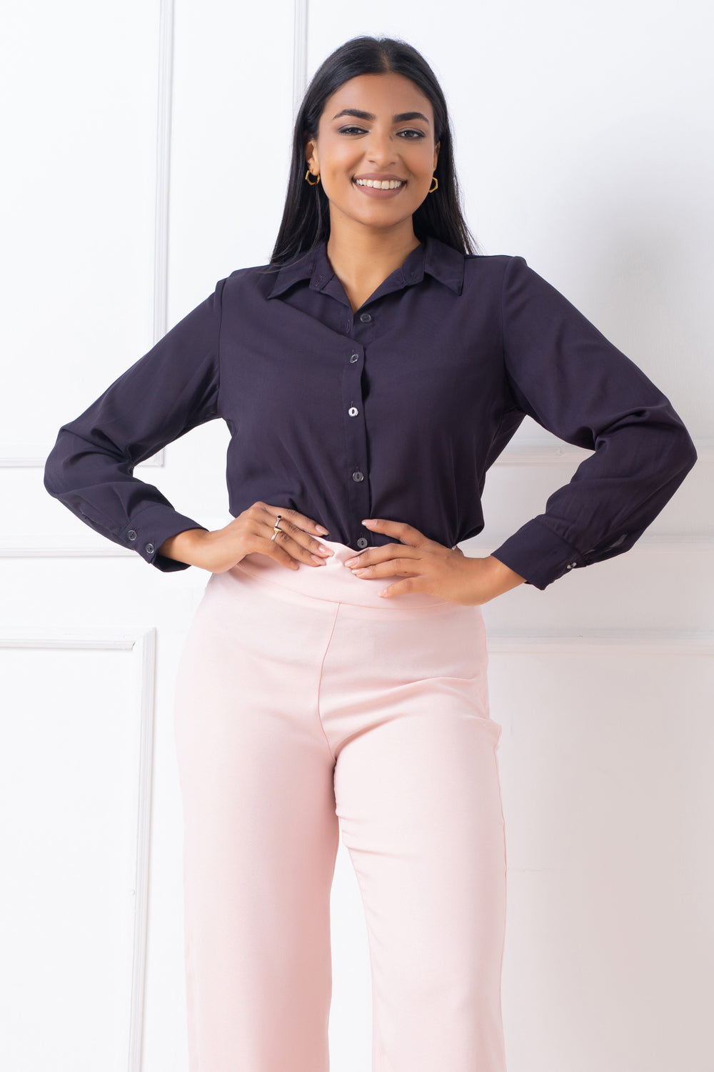 Black Button Down Shirt - Regular Fit, Top, Long Sleeves, New Arrivals, Office Tops, Regular Fit, Shirt, Shirt Collar, Smart Casual, Smart Casual Top, Work Top, workwear - MONDY, Sri Lankan w