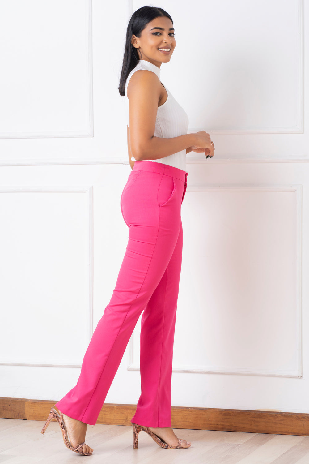 Pink Regular Waist Boot Cut Pant- Slim Fit, Pants, Boot Cut, New Arrivals, Office Pants, Pants, Regular Fit, Regular Waist, Slim Fit, Smart Casual, Work Pants, workwear - MONDY, Sri Lankan wo