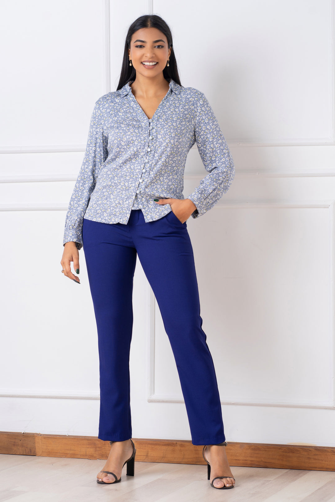 Printed Front Button Shirt - Regular Fit, Top, Long Sleeves, New Arrivals, Office Tops, Regular Fit, Shirt, Shirt Collar, Smart Casual, Smart Casual Top, Work Top, workwear - MONDY, Sri Lanka