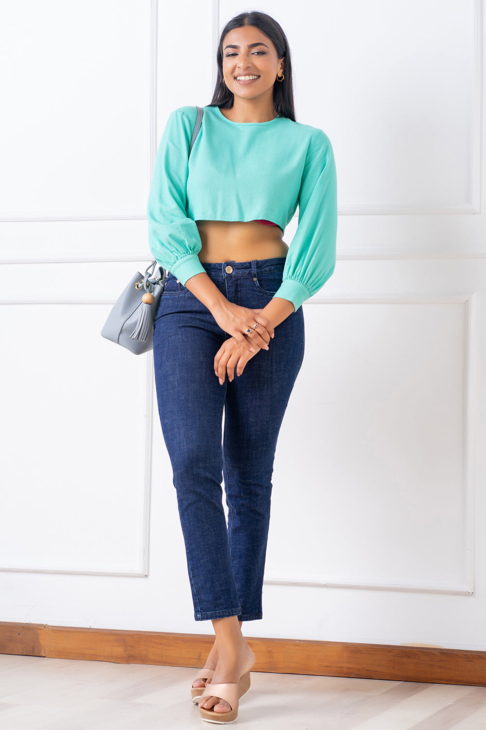 Linen Button Detailed Crop Top - Slim Fit, Top, Crop Top, Holiday, Holiday Tops, Linen Top, Linen Tops, New Arrivals, Slim Fit - MONDY, Sri Lankan women's clothing office wear party dresses j