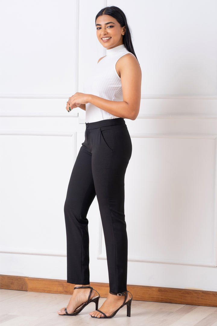 Regular Waist Front Button Slim Cut Pant- Slim Fit, Pants, New Arrivals, Office Pants, Pants, Regular Fit, Regular Waist, Slim Fit, Work Pants, workwear - MONDY, Sri Lankan women's clothing o