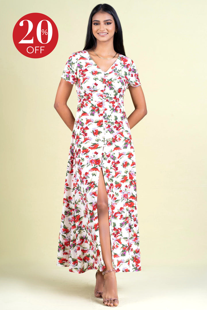 Printed Front Slit Maxi Dress - Slim Fit